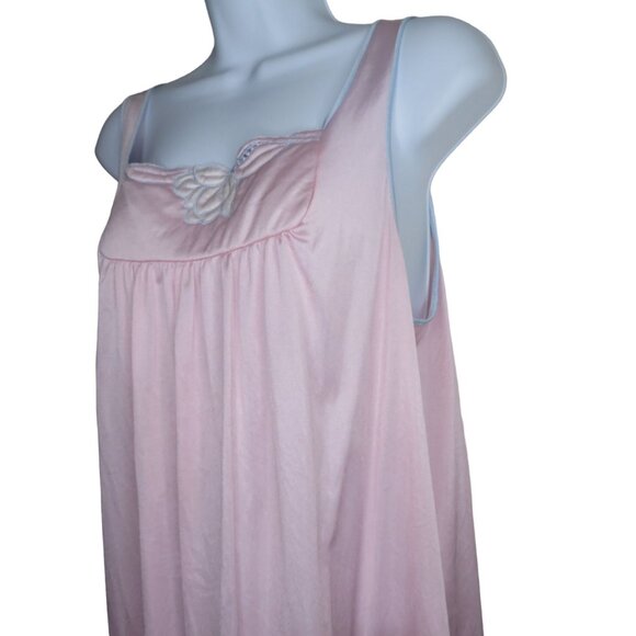 Vintage Vassarette Pink Embroidered Nightgown M Nylon Knee Length Sleeveless USA - Picture 4 of 11